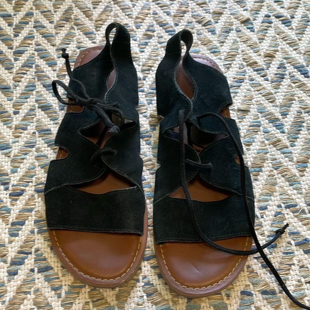 Toms black suede lace up sandal